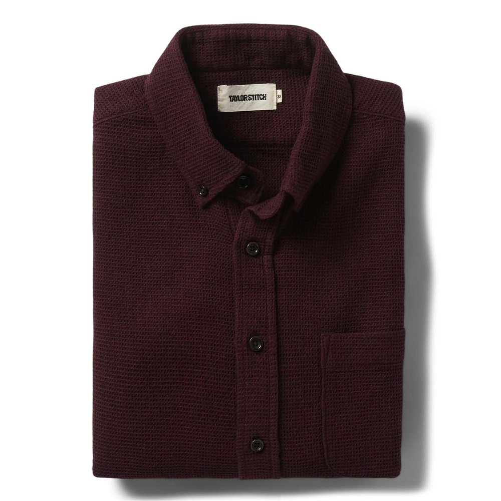Taylor Stitch Jack Shirt in Burgundy Jaspe Waffle Size 42 L